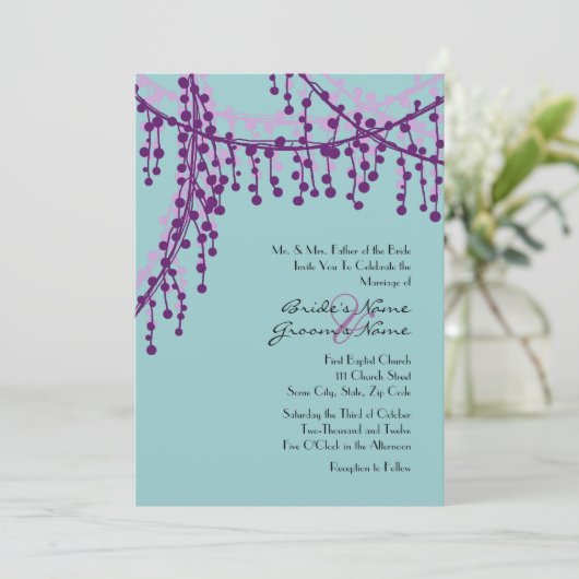 Uitnodiging tot Paarse en Blauwgroen weddenschappe (Staand voorkant)