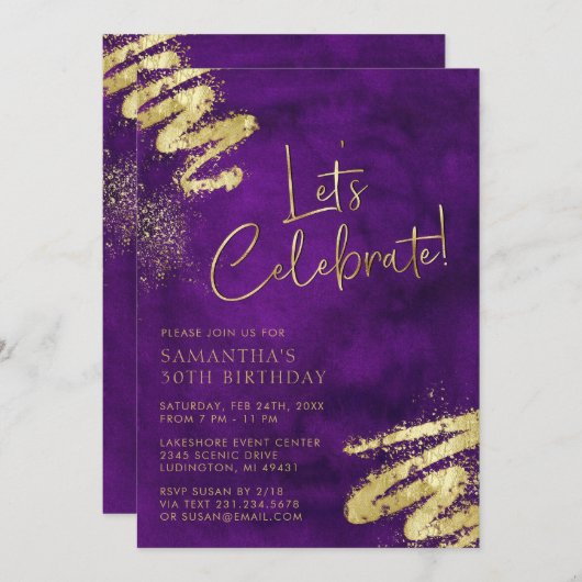 Uitnodiging tot Paarse en gouddag (Voorkant / Achterkant)