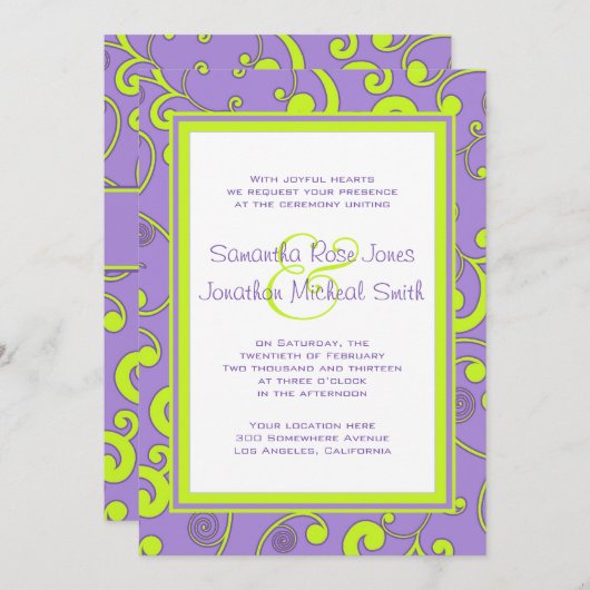 Uitnodiging tot Paarse en groene oprollen (Voorkant / Achterkant)