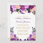 Uitnodiging tot Paarse Floral Gold Wedding (Voorkant)