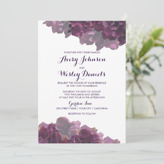 Uitnodiging tot Paarse Floral Wedding (Staand voorkant)