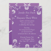 Uitnodiging tot Paarse Floral Wedding (Voorkant / Achterkant)