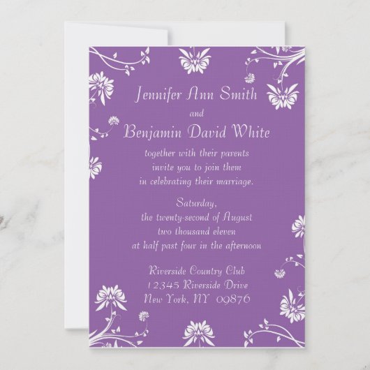 Uitnodiging tot Paarse Floral Wedding (Voorkant)