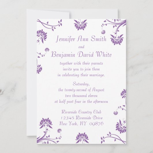 Uitnodiging tot Paarse Floral Wedding (Voorkant)