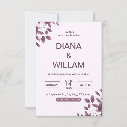 Uitnodiging tot Paarse Floral Wedding (Voorkant)