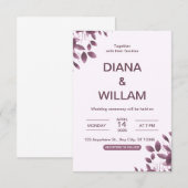 Uitnodiging tot Paarse Floral Wedding (Voorkant / Achterkant)