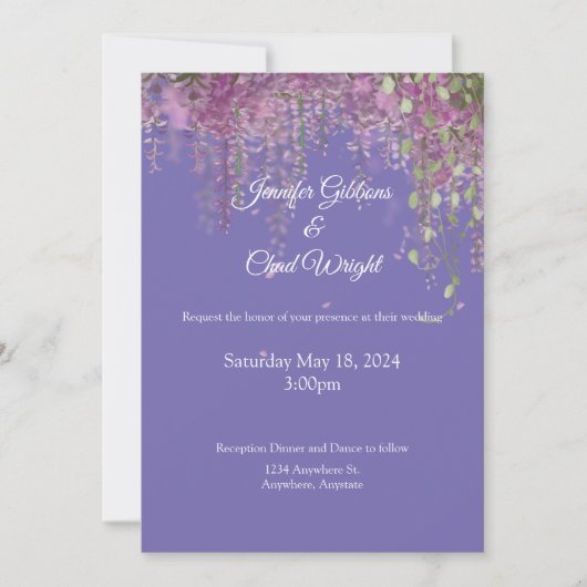 Uitnodiging tot Paarse Floral Wedding (Voorkant)