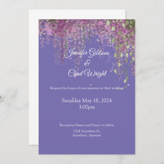 Uitnodiging tot Paarse Floral Wedding (Voorkant / Achterkant)