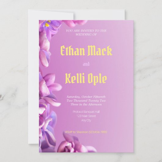 Uitnodiging tot Paarse Floral Wedding (Voorkant)