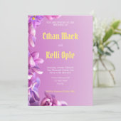 Uitnodiging tot Paarse Floral Wedding (Staand voorkant)