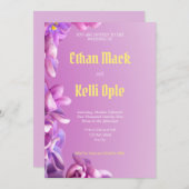 Uitnodiging tot Paarse Floral Wedding (Voorkant / Achterkant)