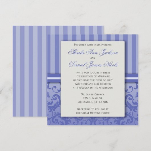 Uitnodiging tot Paarse Stiped Damask Wedding (Voorkant / Achterkant)