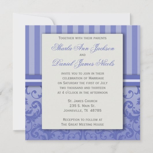 Uitnodiging tot Paarse Stiped Damask Wedding (Voorkant)