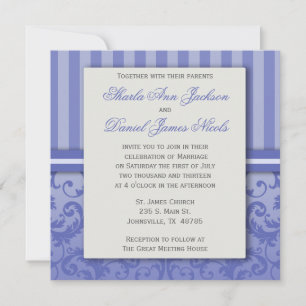Uitnodiging tot Paarse Stiped Damask Wedding