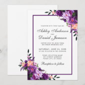 Uitnodiging tot Paarse ultra Violet Floral bruilof (Voorkant / Achterkant)