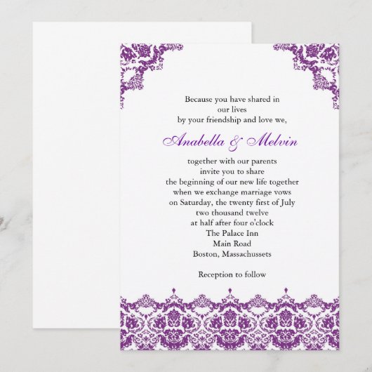 Uitnodiging tot Paarse weddenschappen (Voorkant / Achterkant)