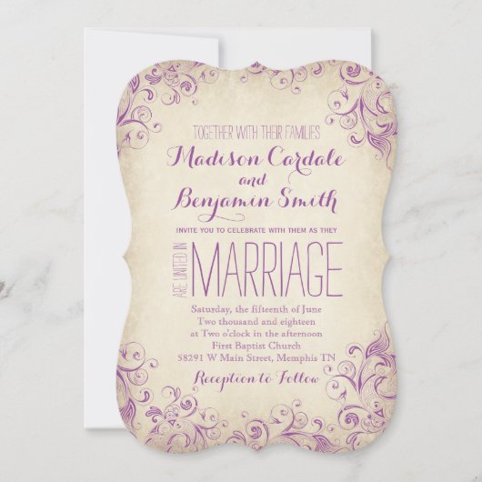  uitnodiging tot Paarse weddenschappen met een ele (Voorkant)