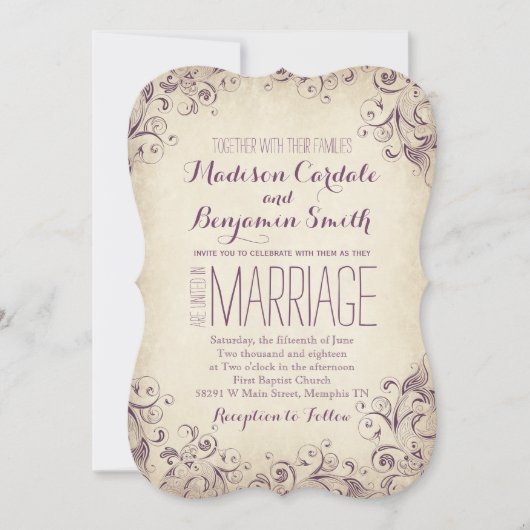  uitnodiging tot Paarse weddenschappen met een ele (Voorkant)