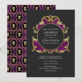 Uitnodiging tot Paarse, zwarte en gouden weddensch (Voorkant / Achterkant)