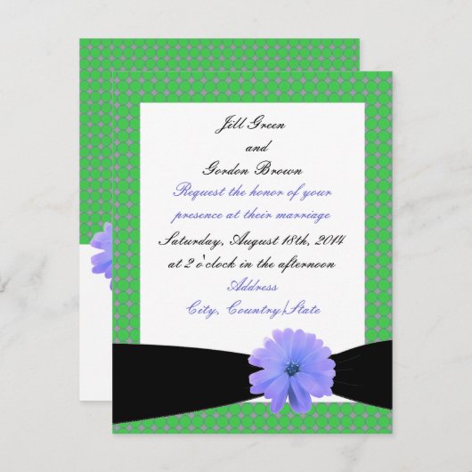 Uitnodiging tot Paarse zwarte ribbon bruiloft (Voorkant / Achterkant)