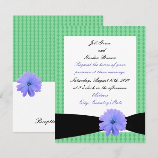 Uitnodiging tot Paarse zwarte ribbon bruiloft (Voorkant / Achterkant)