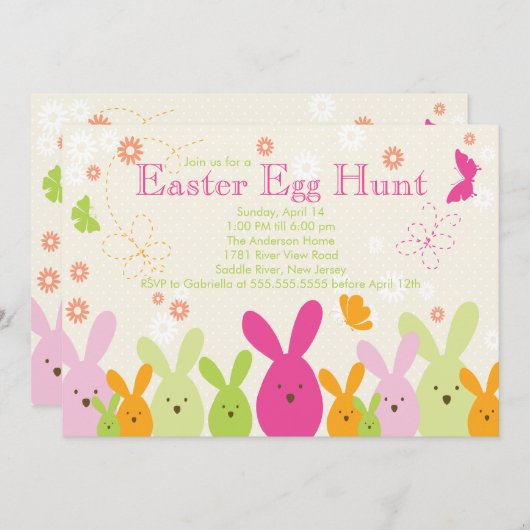 Uitnodiging tot paasbunny Egg Hunt Easter (Voorkant / Achterkant)