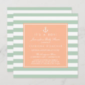 Uitnodiging tot peach en Mint Nautical Baby shower (Voorkant / Achterkant)