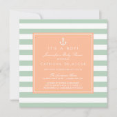 Uitnodiging tot peach en Mint Nautical Baby shower (Voorkant)