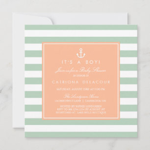 Uitnodiging tot peach en Mint Nautical Baby shower