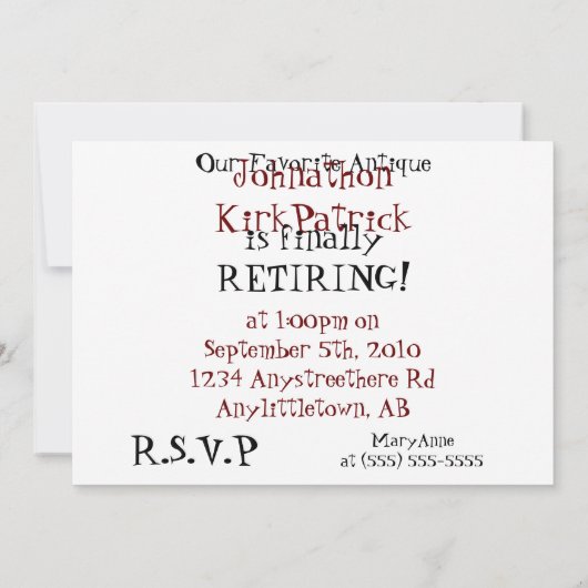 Uitnodiging tot pensionering: Birthday, Show auto (Achterkant)