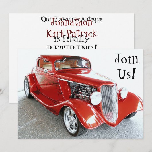 Uitnodiging tot pensionering: Birthday, Show auto (Voorkant / Achterkant)