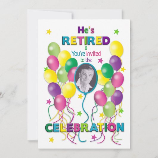 Uitnodiging tot pensionering Festive, ballonnen &  (Voorkant)