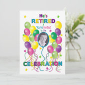Uitnodiging tot pensionering Festive, ballonnen &  (Staand voorkant)