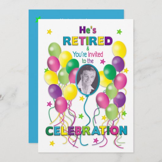 Uitnodiging tot pensionering Festive, ballonnen &  (Voorkant / Achterkant)
