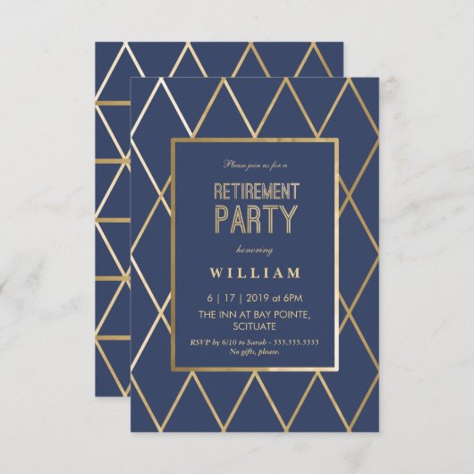 Uitnodiging tot pensionering - Gold Elegant, Trend (Voorkant / Achterkant)