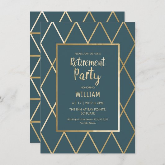 Uitnodiging tot pensionering - goudlegant, eenvoud (Voorkant / Achterkant)