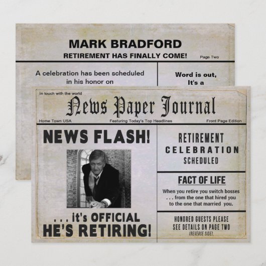 Uitnodiging tot pensionering — KrantenFOTO/Persona (Voorkant / Achterkant)