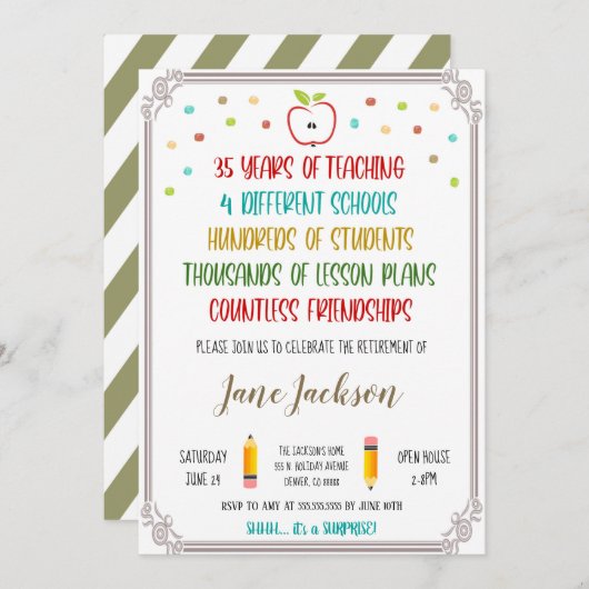 Uitnodiging tot pensionering leraar (Voorkant / Achterkant)
