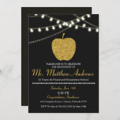 Uitnodiging tot pensionering leraar - Gold Apple (Voorkant / Achterkant)