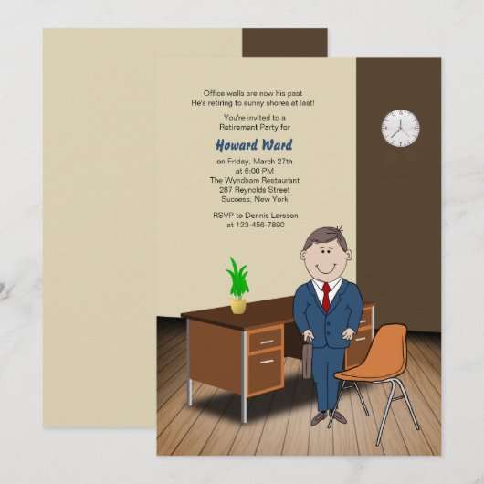 Uitnodiging tot pensionering mannen/Kantoor op sch (Voorkant / Achterkant)