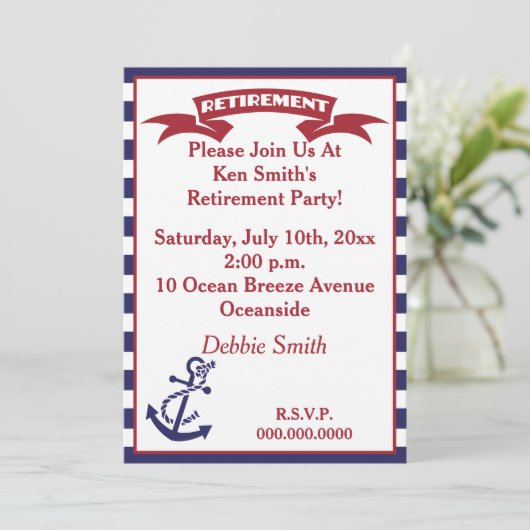 Uitnodiging tot pensionering - Rood, wit en blauw (Staand voorkant)