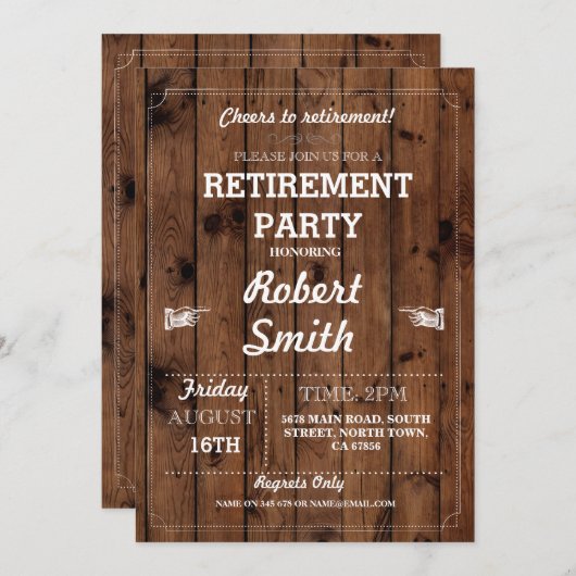 Uitnodiging tot pensionering Rustisch in ruste hou (Voorkant / Achterkant)