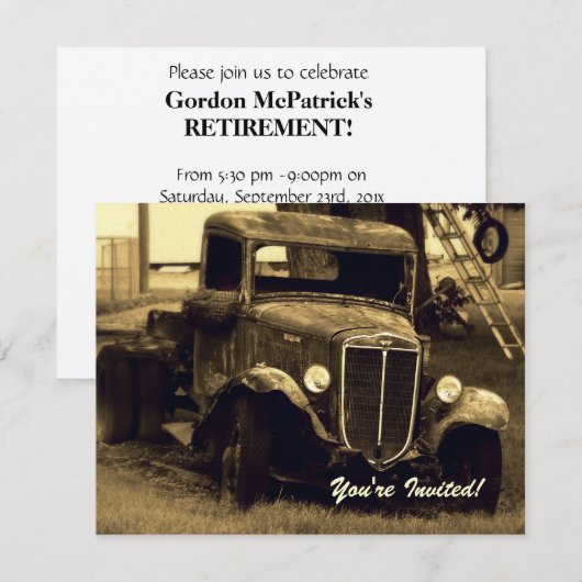 Uitnodiging tot pensionering - Sepia Boerderij Tru (Voorkant / Achterkant)