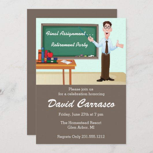 Uitnodiging tot pensionering voor mannelijke lerar (Voorkant / Achterkant)