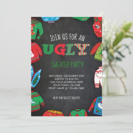 Uitnodiging tot persoonlijke Ugly Sweater Party (Staand voorkant)