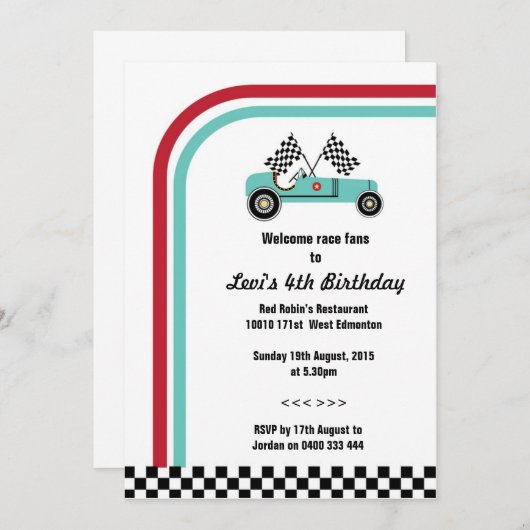 uitnodiging tot racewagen (Voorkant / Achterkant)