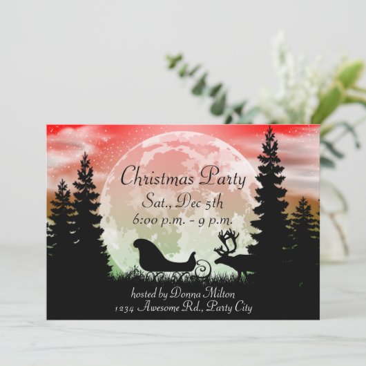 Uitnodiging tot rendieren en Sleigh Silhouette (Staand voorkant)