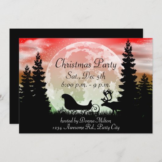 Uitnodiging tot rendieren en Sleigh Silhouette (Voorkant / Achterkant)