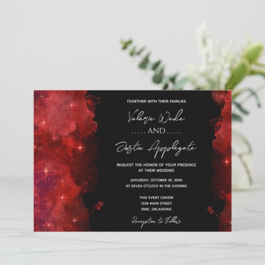 Uitnodiging tot rode Abstracte inkt-bruiloft (Staand voorkant)