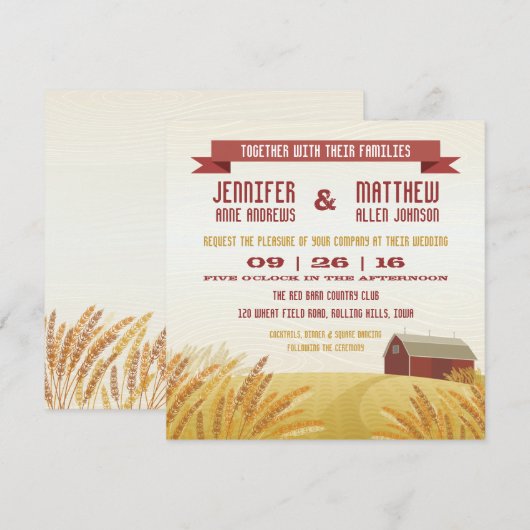 Uitnodiging tot Rode Barn Wedding (Voorkant / Achterkant)